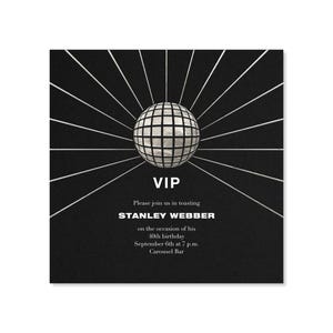 Plantilla de invitación de fiesta de cumpleaños personalizable sin papel / Gráfico / Pistas de baile, baile de graduación, bola de discoteca / Descarga instantánea