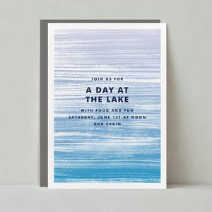 Papierloze post aanpasbare sjabloon uitnodiging zomerfeest | Modern, abstract | Ombre, wassing, blauw | Direct downloaden