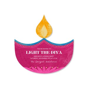 Paperless Post Anpassbare Diwali Party Einladung Vorlage | Illustrativ | Lampe, Motiv Blumen, Flamme, Fuschia | Sofort Download