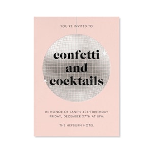 Modelo de convite para festa de aniversário de marcos personalizável sem papel | Retrô | Aniversário, Brilhante, Disco, Prata | Download instantâneo
