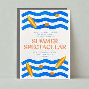 Papierloze post aanpasbare sjabloon uitnodiging zomerfeest | Illustratief | Strandfeest, oceaangolven | Direct downloaden