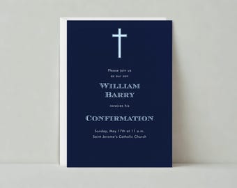 Confirmation Party Invitation | Religious, Cross, Navy, Blue, Minimalist |Paperless Post Customizable Template | Instant Download