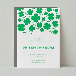 Modèle personnalisable d'invitation de fête de la Saint-Patrick sans papier | Chance, trèfles à quatre feuilles, porte-bonheurs | Téléchargement instantané