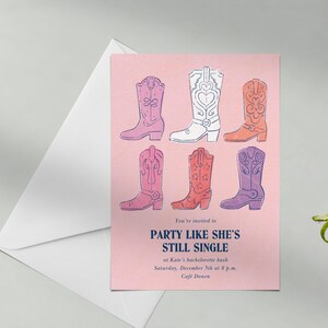 Modelo de convite para despedida de solteira | Ilustrativo | Entretenimento geral, Boots | Download instantâneo, personalizável | Postagem sem papel
