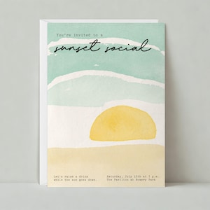 Modelo de convite para festa de verão personalizável sem papel | Ilustrativo | Festa na praia, aquarela, praia | Download instantâneo