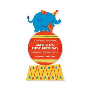 Modèle personnalisable d'invitation de fête de naissance et d'anniversaire sans papier | Anniversaire d'enfants, cirque, design, chapiteau | Téléchargement instantané