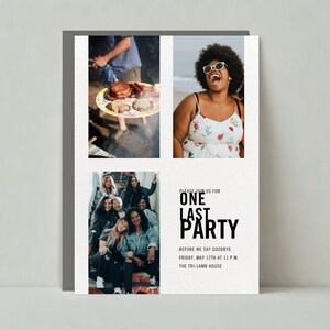 Papierloze post aanpasbare sjabloon uitnodiging afstudeerfeest | Foto, wit, zwart | Direct downloaden