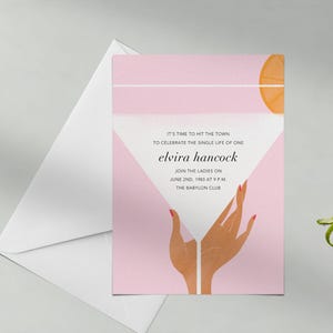 Papierloze post aanpasbare sjabloon voor de uitnodiging van het vrijgezellenfeest | Illustratief | Happy Hour, cocktailparty, garnering | Direct downloaden