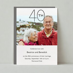 Invitación/Foto para fiesta de aniversario, 40 años, Imagen, 40.º aniversario, Simple, Negro, Minimalista/Publicación sin papel, Plantilla personalizable/Descarga instantánea