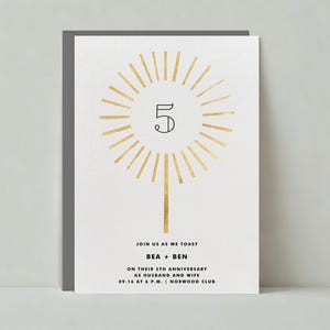 Plantilla de invitación de fiesta de aniversario personalizable sin papel / Bengalas, papel dorado, metálico, dorado / Descarga instantánea