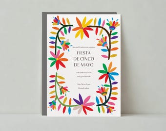Cinco De Mayo Party Invitation | Border, Flowers, Multicolor, Floral |Paperless Post Customizable Template | Instant Download