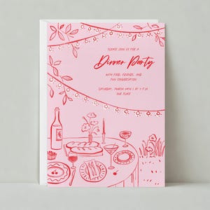 Uitnodiging zomerfeestje | Illustratief | Etentje, tafelinstellingen | Aanpasbare sjabloon papierloze post | Direct downloaden