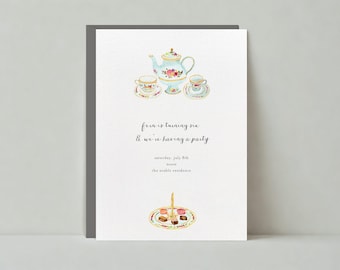 Kids Birthday Party Invitation | 6th, Tea Set, 6s, Tea Party, White |Paperless Post Customizable Template | Instant Download