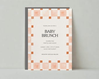 Baby Shower Invitation | Boho, Illustrative | Bohos, Hand Painted, Checker |Paperless Post Customizable Template | Instant Download