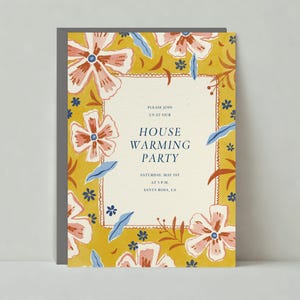 Plantilla de invitación personalizable para fiesta de inauguración de la casa sin papel / Flor de acuarela, Acuarela, Flor, Floral / Descarga instantánea