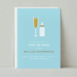 Paperless Post Anpassbare Sip And See Party Einladung Vorlage | Babyparty, Wein, Flasche, Blau, Getränke | Sofort Download
