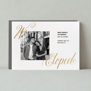 Plantilla de tarjeta de anuncio de boda personalizable sin papel / Negrita y tipográfica / Foto, escritura / Descarga instantánea