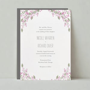 Modelo de convite de casamento personalizável sem papel | Ilustrativo | Moldura, Flores penduradas | Download instantâneo