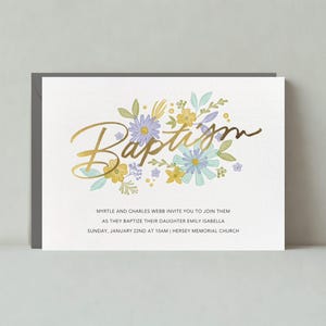 Modèle personnalisable d'invitation de baptême et fête de baptême sans papier | Illustration | fleurs, baptême, pastels | Téléchargement instantané
