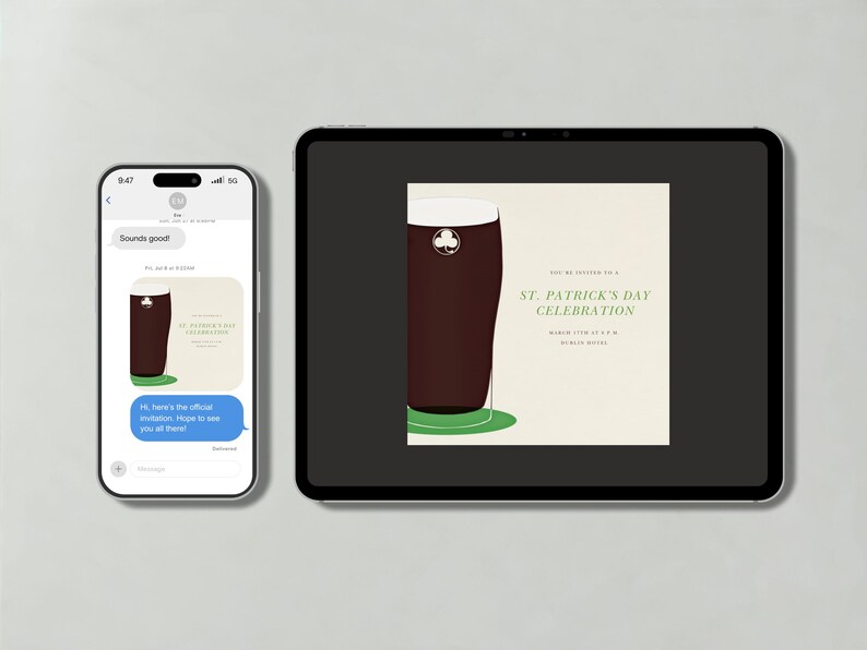 St Patricks Day Party Invitation | Guinness, Pints, Beer, Shamrocks, Ale, Cream |Paperless Post Customizable Template | Instant Download