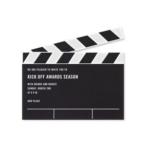 Modèle personnalisable d'invitation pour une soirée de visite sans papier | Informel | Clap, film, plateau, cinéma, glamour | Téléchargement instantané