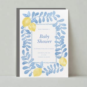 Paperless Post Anpassbare Babypartyeinladungsvorlage | Illustrativ | Rahmen, Bogenkante, Bogenkante, Zitrone | Sofort Download