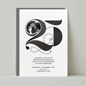 Invitación para fiesta de aniversario (25.º aniversario, hito, formal, emblemático, rayas) / Plantilla personalizable para publicación sin papel / Descarga instantánea