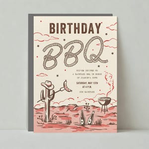 Einladung zur Geburtstag-Party | Illustrativ | Lasso, BBQ, Barbeque Grill |Papierlose Post Anpassbare Vorlage | Sofort Download