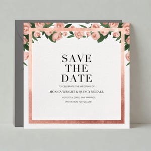 Modelo de reserva de data de casamento personalizável sem papel | Ilustrativo | Primavera, Impressão, Botânico, Brilhante, Flores | Download instantâneo