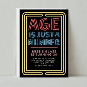 Plantilla de invitación para fiesta de cumpleaños personalizable sin papel / Audaz y tipográfica / Moderna / Descarga instantánea