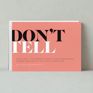Plantilla de invitación para fiesta de cumpleaños personalizable sin papel / Negrita y tipográfica / Rosa, fiesta sorpresa / Descarga instantánea
