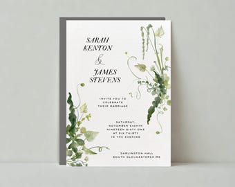 Paperless Post Customizable Wedding Invitation Template | Boho, Illustrative | Watercolor, Leaves, Plants | Instant Download