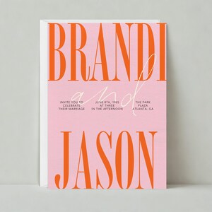Papierloze post aanpasbare sjabloon huwelijksuitnodiging | Vet en typografisch | Grote tekst, pastelroze | Direct downloaden