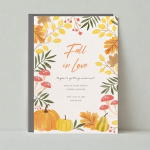 Papierloze post aanpasbare sjabloon voor huwelijksuitnodiging | Illustratief | bladgoud, herfst, herfst, herfstbladeren | Direct downloaden