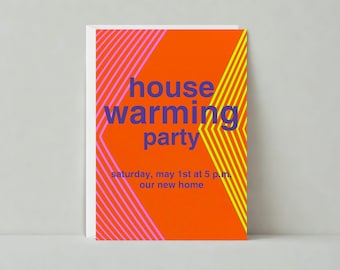 Paperless Post Customizable Housewarming Party Invitation Template | Summer Entertaining, Lines, Modern, Abstract, Orange | Instant Download