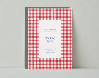 Barbecue Party Invitation | Checkered, Gingham, Picnic, Picnic Tablecloth |Paperless Post Customizable Template | Instant Download