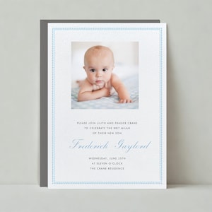 Paperless Post Anpassbare Baby Benennung und Bris Party Einladung Vorlage | Rahmen, Border, Foto, Punkte, Cursive, Clean | Sofort Download