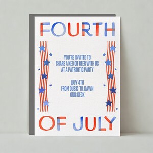Modelo de convite para festa de 4 de julho personalizável sem papel | Aquarela, Patriótico | Download instantâneo