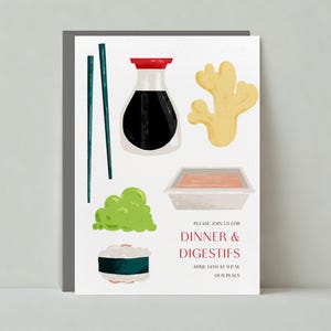 Paperless Post Anpassbare Dinner Party Einladung Vorlage | Illustrativ | Dinners, Sushi, Weiß, Essen | Sofort Download