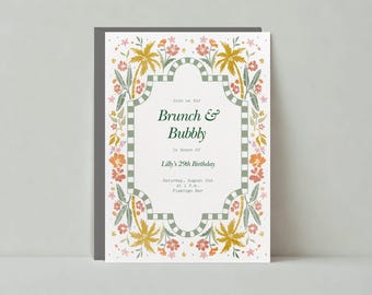 Birthday Party Invitation | Illustrative | Palm, Tropical, Tropical Flowers |Paperless Post Customizable Template | Instant Download