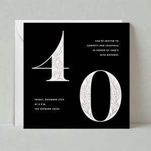 Plantilla de invitación para fiesta de cumpleaños personalizable sin papel / Negrita y tipográfica / Años cuarenta / Descarga instantánea