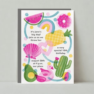 Paperless Post Anpassbare Kinder-Geburtstags-Party Einladung Vorlage | Illustrativ | Donut, Swim, Pool, Regenbogen | Sofort Download