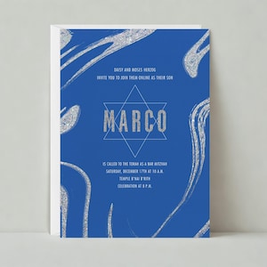 Paperless Post Customizable Bar And Bat Mitzvah Party Invitation Template | Abstract, Modern, Star Of David, Blue | Instant Download