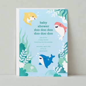 Paperless Post Anpassbare Babypartyeinladungsvorlage | Sea Lives, Algen, Unterwasser, Hai, Gelb, Rosa, Blau | Sofort Download