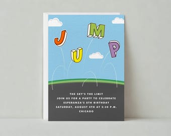 Kids Birthday Party Invitation | Jump, Clouds, 8th, Blue | Paperless Post Customizable Template | Instant Download