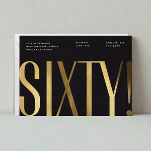 Plantilla de invitación para fiesta de cumpleaños importante / Negrita y tipográfica / Sesenta / Descarga instantánea, personalizable / Publicación sin papel