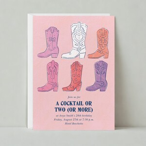 Papierloze post aanpasbare sjabloon uitnodiging verjaardagsfeestje | Illustratief | Laarzen, leuk, cowboy, schattig, cowgirls | Direct downloaden