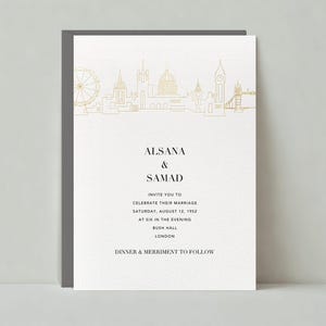Plantilla de invitación de boda personalizable sin papel / Sencilla y minimalista / Ciudad, Londres, horizonte / Descarga instantánea