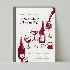 Paperless Post Anpassbare Buch Club Party Einladung Vorlage | Illustrativ | Illustrationen, Gießen, Wein | Sofort Download