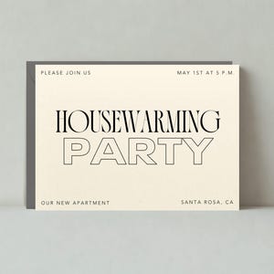 Plantilla de invitación personalizable para fiesta de inauguración de la casa sin papel / Audaz y tipográfica, moderna / Sencilla y limpia / Descarga instantánea